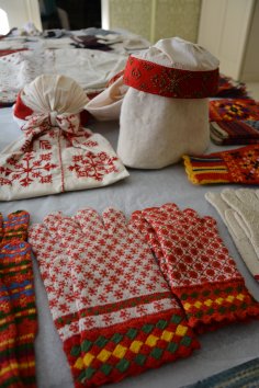 Mulgi folk costume items on a table.